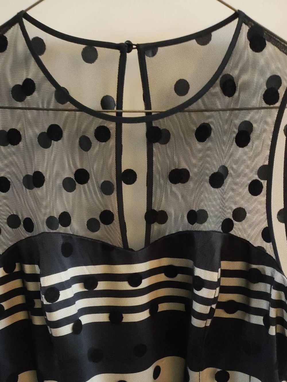 Eliza J Black And Cream Polka Dot & Stripe Fit-and-Flare Midi Dress - Picture 3 of 6